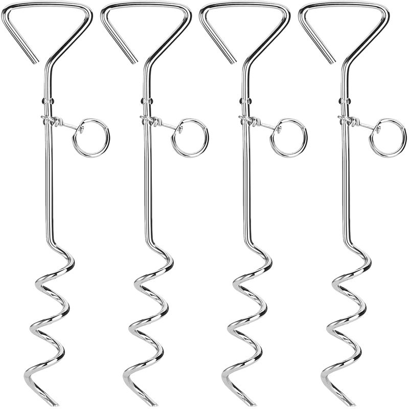 Fasmov 4 Pack 16" Dog Stake, Metal Spiral Anchor Tie-Out with Ring, Spiral Tie Out Stake for Dogs - Image 1